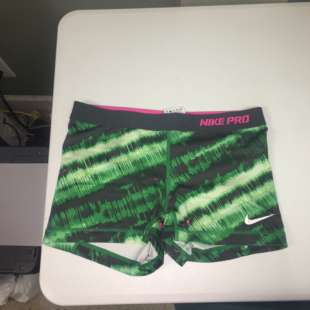 Green and pink Nike pro spandex/compression shorts
